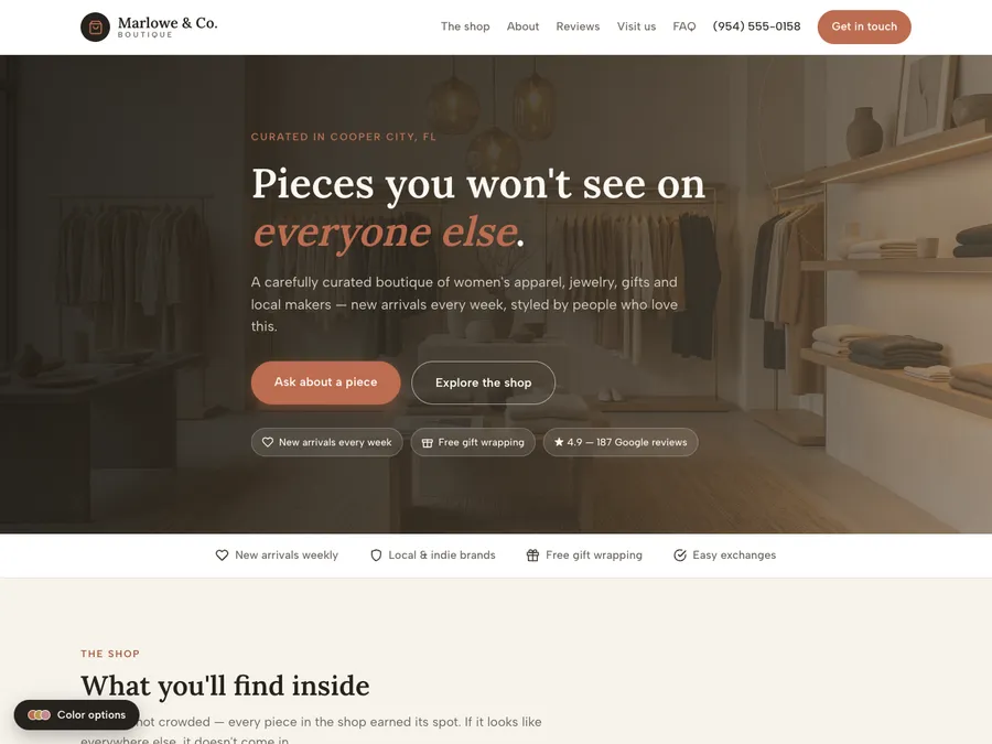 Marlowe & Co. demo website — layout for boutiques and retail shops