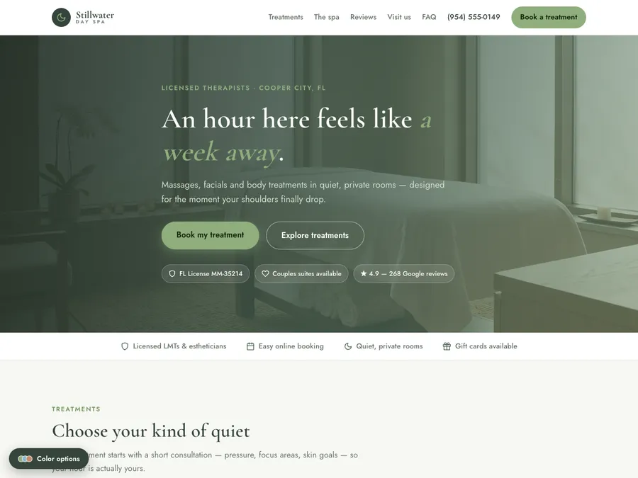 Stillwater Spa demo website — layout for day spas