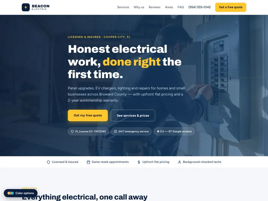 Beacon Electric demo website — layout for electricians